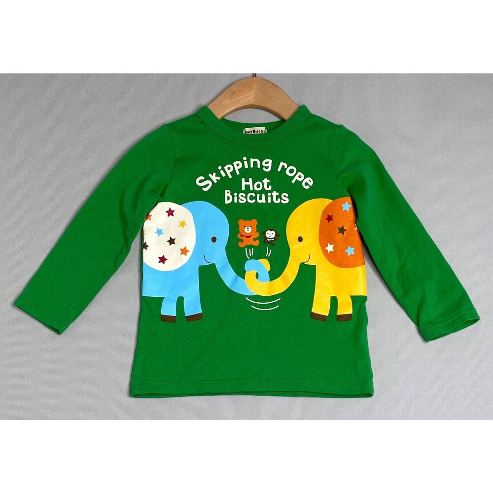 Miki House Green Elephants Skipping Rope Long Sleeve T-Shirt Boys Girls 3T/100